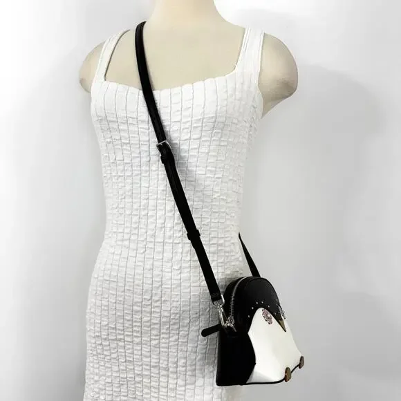Kate Spade Penguin Crossbody Bag Dome Leather Black/White Novelty Purse - Picture 6 of 14